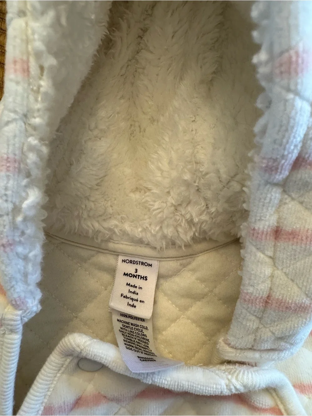 Nordstrom Baby Pink Striped Quilted Pramsuit Hooded Fleece Bunting 3M